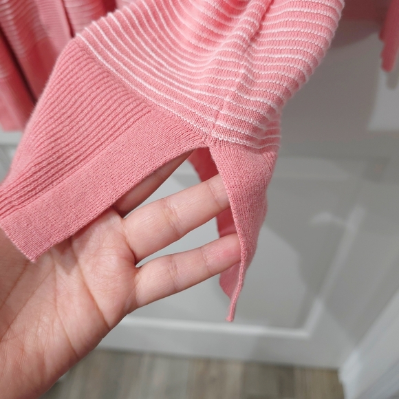 GAP Textured Longline Open-Front Striped Soft Coral Pink Cardigan Sweater, M - Picture 8 of 12